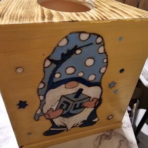 Handmade woodburned and hand painted Hanukkah themed tissue box